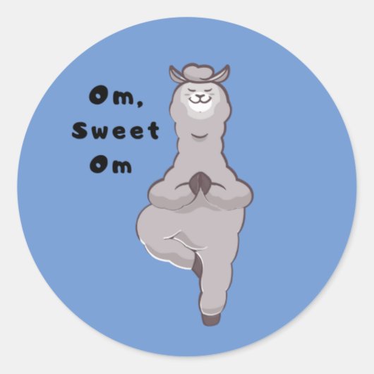 Om, Sweet Om - Funny Llama Yoga Pun Ronde Sticker (Voorkant)