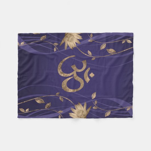 Om Symbol Golden Lotus Flowers op paars Fleece Deken (Voorkant (Horizontaal))