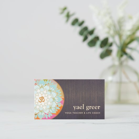 OM Symbol Lotus Mandala Art Visitekaartje (Staand voorkant)