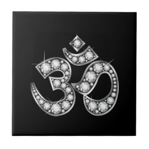 Om Symbol met "Diamond" Stones Tegeltje