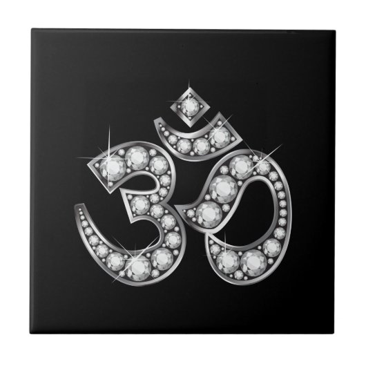 Om Symbol met "Diamond" Stones Tegeltje (Voorkant)