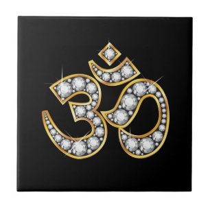Om Symbol met "Diamond" Stones Tegeltje