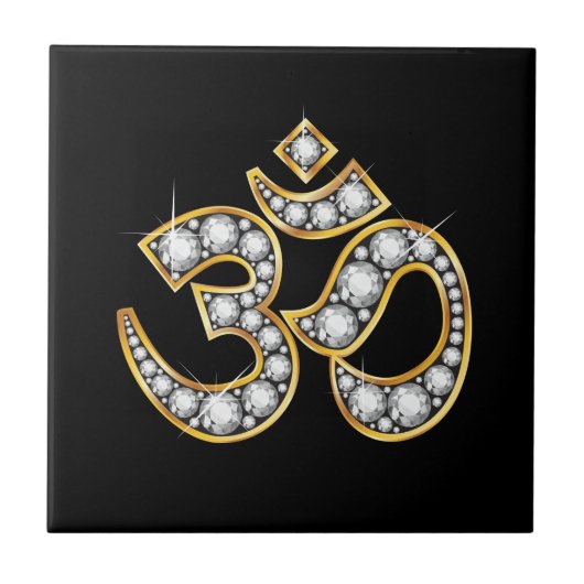 Om Symbol met "Diamond" Stones Tegeltje (Voorkant)