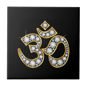 Om Symbol met "Diamond" Stones Tegeltje