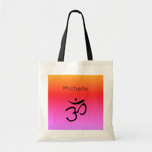 Om Symbol Monogram Rainbow-kleuren Tote Bag