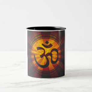 om-symbool afdrukken tweekleurige koffiemok