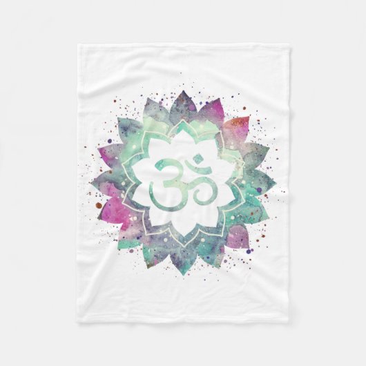 *~* OM Symbool Bloem Lotus Mandala Blauwgroen Wit Fleece Deken (Voorkant)
