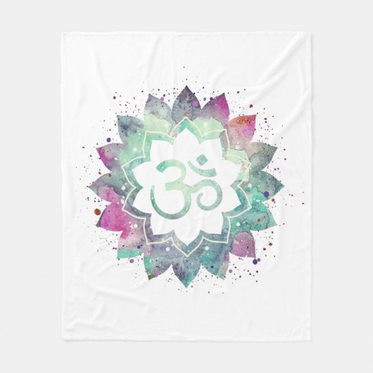 *~* OM Symbool Bloem Lotus Mandala Wit Blauwgroen Fleece Deken (Voorkant)