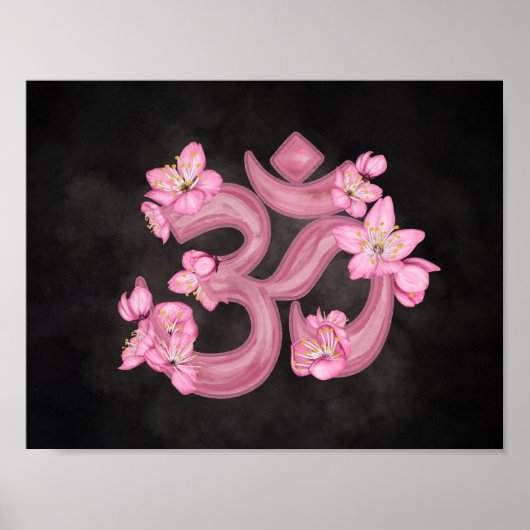 OM-symbool Cherry Blossom waterverf Poster (Voorkant)