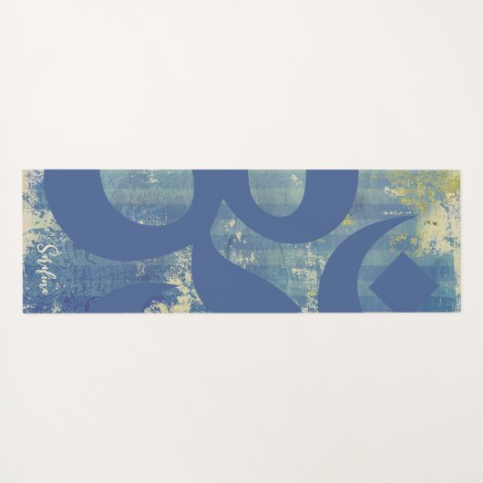 OM Symbool Distressed Blue Denim Gepersonaliseerd Yogamat (Achterkant (horizontaal))
