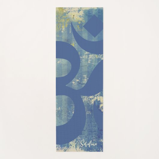 OM Symbool Distressed Blue Denim Gepersonaliseerd Yogamat (Voorkant)