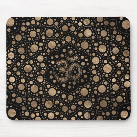 OM-symbool - Dot Art - zwart en goud Muismat (Voorkant)
