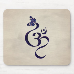 OM-symbool en Butterfly - waterverf Muismat
