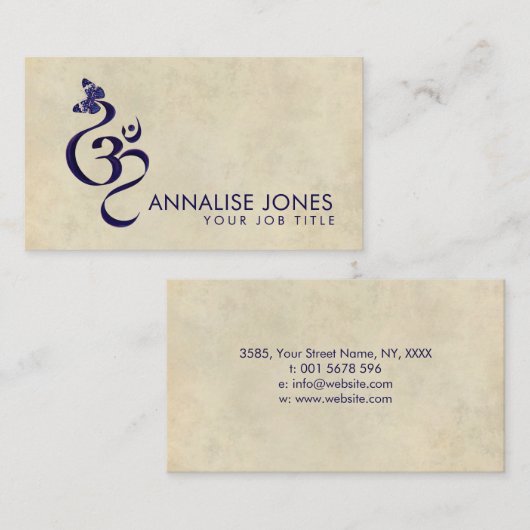 OM-symbool en Butterfly - waterverf Visitekaartje (Voorkant / Achterkant)