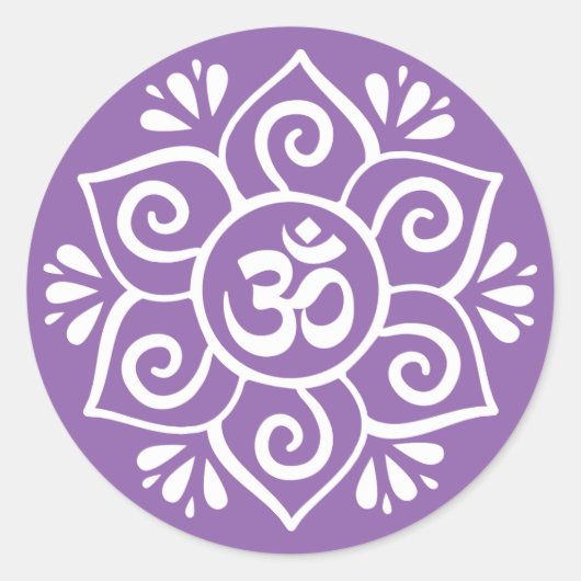 Om symbool in lotusbloemblaadje mandala ronde sticker (Voorkant)