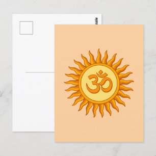 Om Symbool in Stralende Zon Spiritueel Hindoe Ontw Briefkaart