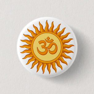 Om Symbool in Stralende Zon Spiritueel Hindoe Ontw Ronde Button 3,2 Cm