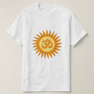 Om Symbool in Stralende Zon Spiritueel Hindoe Ontw T-shirt