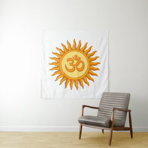 Om Symbool in Stralende Zon Spiritueel Hindoe Ontw Wandkleed