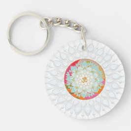 OM Symbool Kleurrijke Lotus Bloem Mandala Chakra Sleutelhanger
