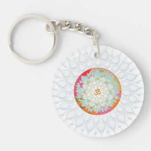 OM Symbool Kleurrijke Lotus Bloem Mandala Chakra Sleutelhanger