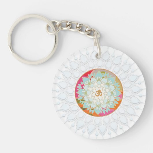 OM Symbool Kleurrijke Lotus Bloem Mandala Chakra Sleutelhanger (Voorkant)