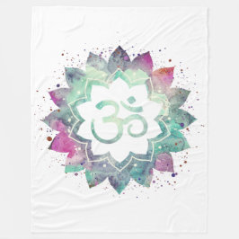 -* OM Symbool Lotus Bloem Mandala Wit Blauwgroen Fleece Deken