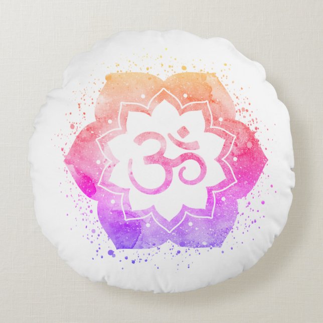 *~* OM-symbool Lotus Flower Mandala Ombre Rond Kussen (Voorkant)