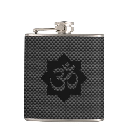 OM-symbool Lotus spiritualiteit in koolstofvezelst Heupfles (Voorkant)