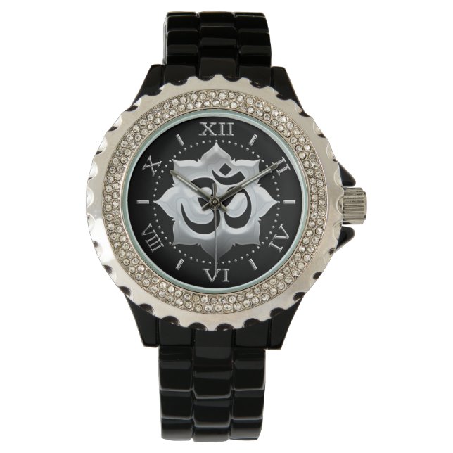 OM Symbool Lotus Spiritualiteit Yoga Crest Dial Horloge (Voorkant)