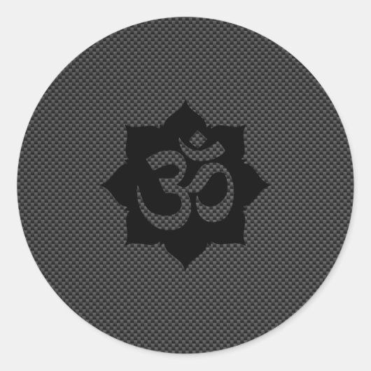 OM Symbool Lotus Spirituality Yoga in koolstofveze Ronde Sticker (Voorkant)