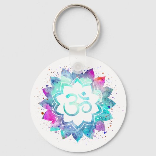*~* OM-symbool Lotus Waterverf Mandala Sleutelhanger (Voorkant)