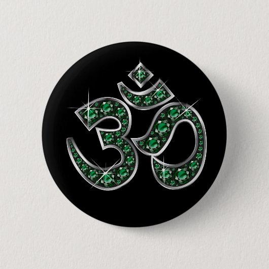 Om Symbool met "Emerald" Stones Ronde Button 5,7 Cm (Voorkant)