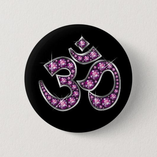 Om Symbool met "Garnet" Stones Ronde Button 5,7 Cm (Voorkant)