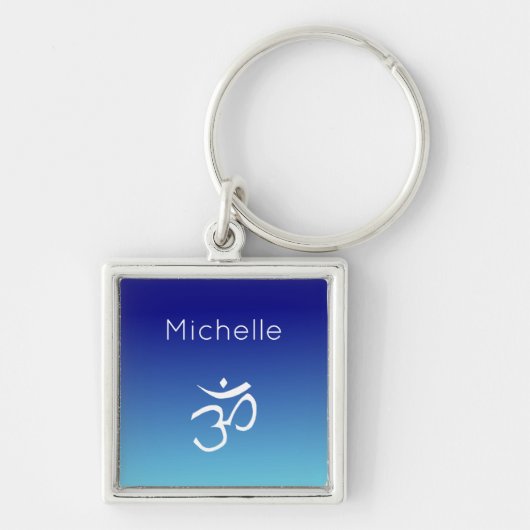 Om Symbool Monogram Blue en Blauwgroen Sleutelhanger (Voorkant)
