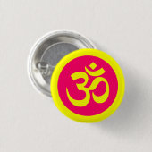 Om Symbool op Gele en Roze Badge Ronde Button 3,2 Cm (Voorkant /achterkant)