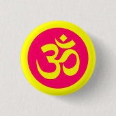 Om Symbool op Gele en Roze Badge Ronde Button 3,2 Cm (Voorkant)