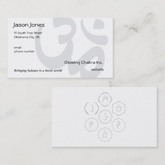 Om Symbool vooraan, 7 Chakras in een Cirkel achter Visitekaartje (Voorkant / Achterkant)