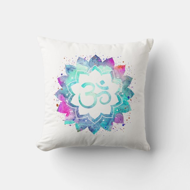 *~* Om symbool Waterverf Lotus Flower Mandala Kussen (Voorkant)