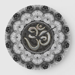 OM-symbool Yoga Black White Lace Mandala Clock Grote Klok