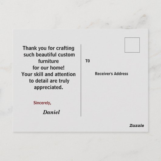 Om te bedanken voor een timmerman briefkaart (Achterkant)