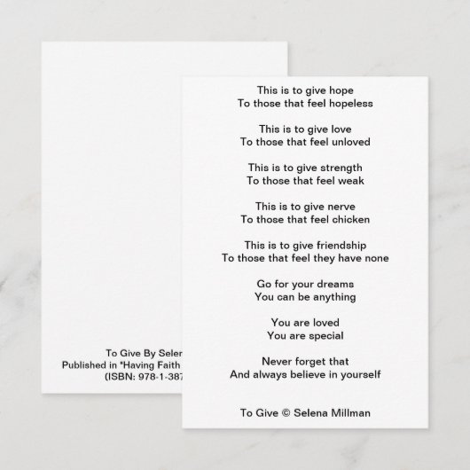 "Om te geven" gedicht Informatiekaartje (Voorkant / Achterkant)