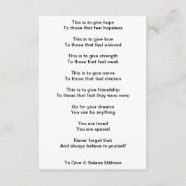 "Om te geven" gedicht Informatiekaartje