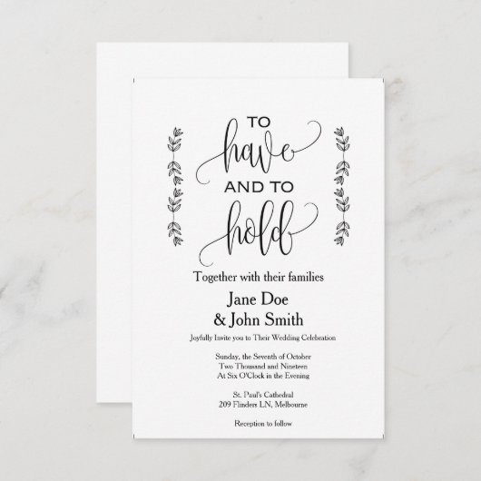 Om te hebben en te houden Basic bruiloft uitnodigi Kaart (Voorkant / Achterkant)