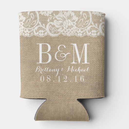 Om te hebben en te houden Burlap Lace Monogram Bru Blikjeskoeler (Achterkant)