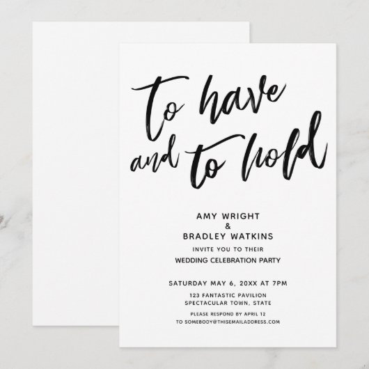 Om te hebben en te houden handgeschreven huwelijks kaart (Voorkant / Achterkant)