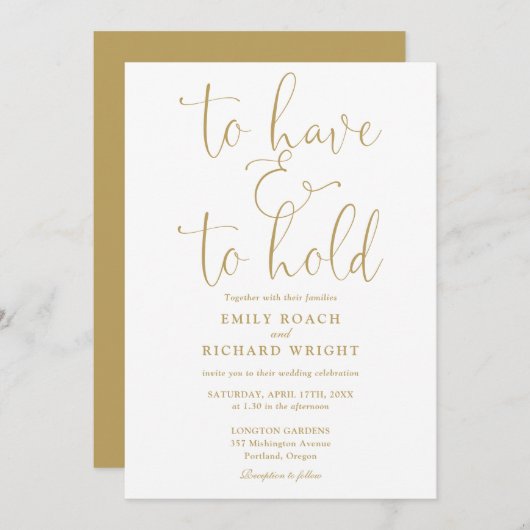 Om te hebben en te houden QR Code Gold Wedding Kaart (Voorkant / Achterkant)