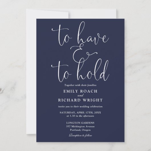 Om te hebben en te houden QR-code Navy Blue Weddin Kaart (Voorkant)