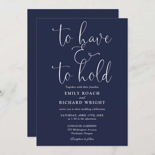 Om te hebben en te houden QR-code Navy Blue Weddin Kaart (Voorkant / Achterkant)