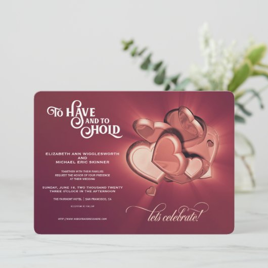 Om te hebben en te houden Roos Gold Hearts Invitat Aankondiging (Staand voorkant)